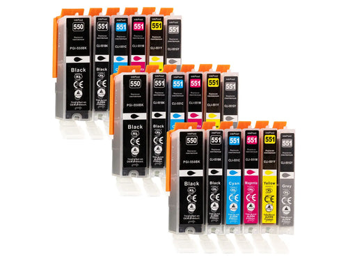 PGI-550/CLI-551XL Cartouches d'encre compatibles Canon – 3 packs multiples + 3 gris